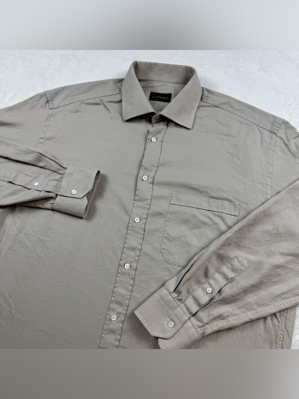 Canali black label casual dress shirt men’s size 42/16.5 check gray button up